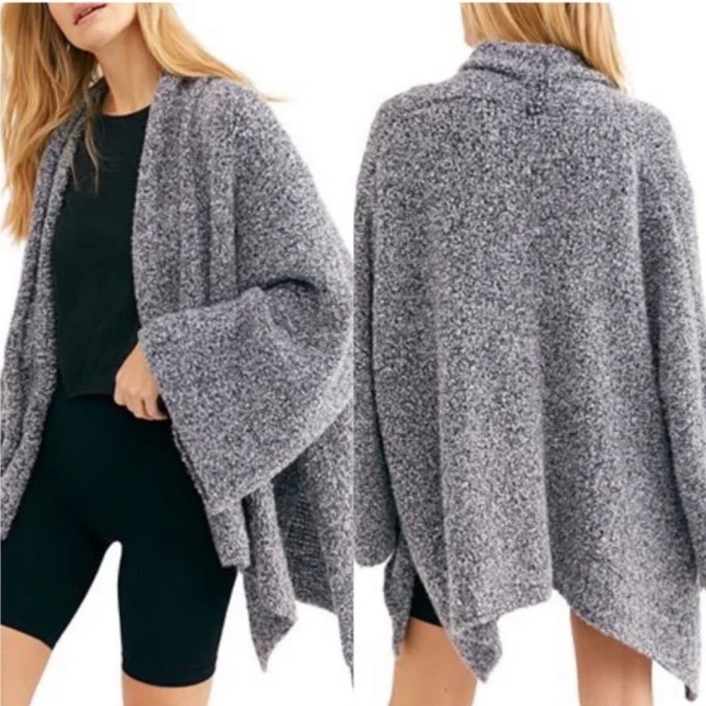 Free People BFF Cardigan fuzzy Sweater Spirit Gray M oversize
